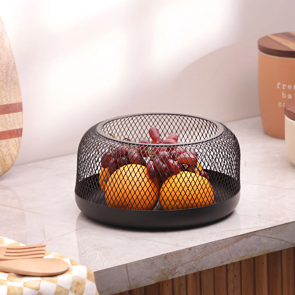 Grid Round Storage Basket Medium - Black - Image 2