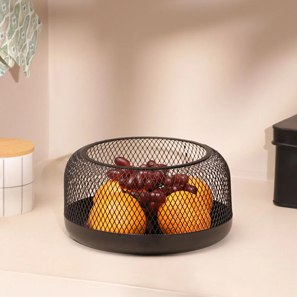 Grid Round Storage Basket Medium - Black - Image 3