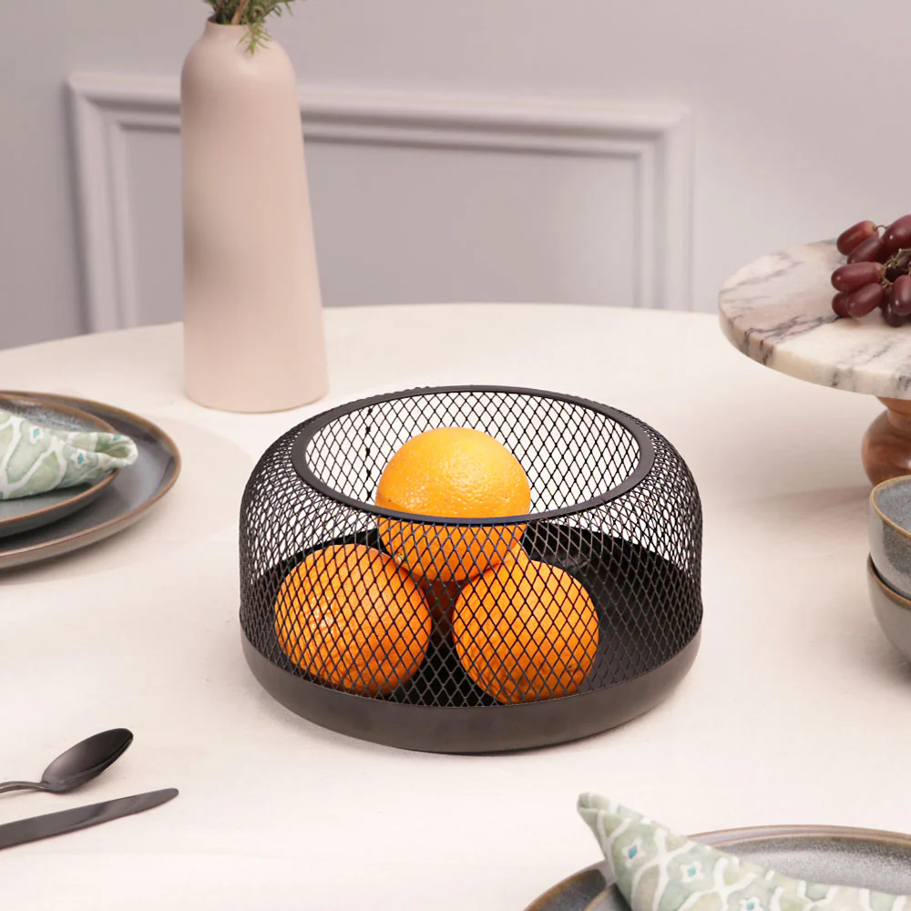 Grid Round Storage Basket Medium - Black - Image 5