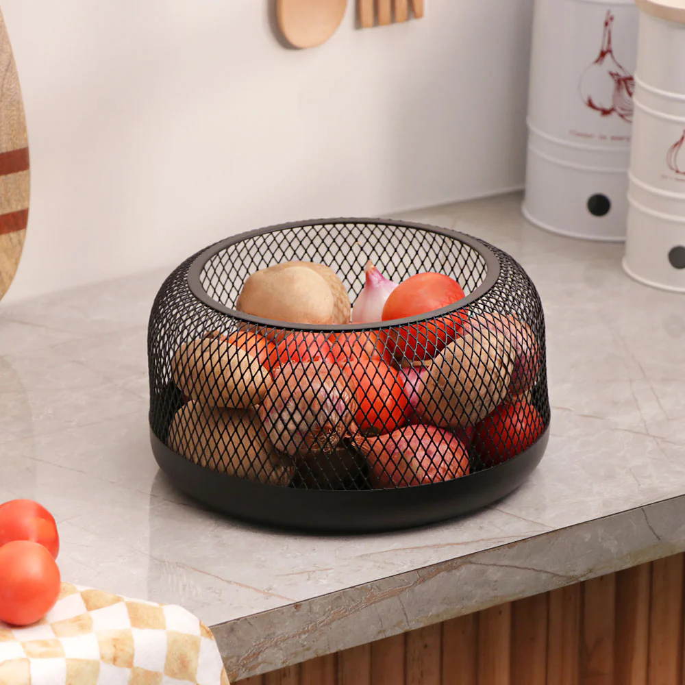 Grid Round Storage Basket Medium - Black - Image 6