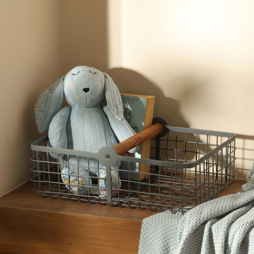 Grid Storage Basket with Handle Large - Grey - Image 3