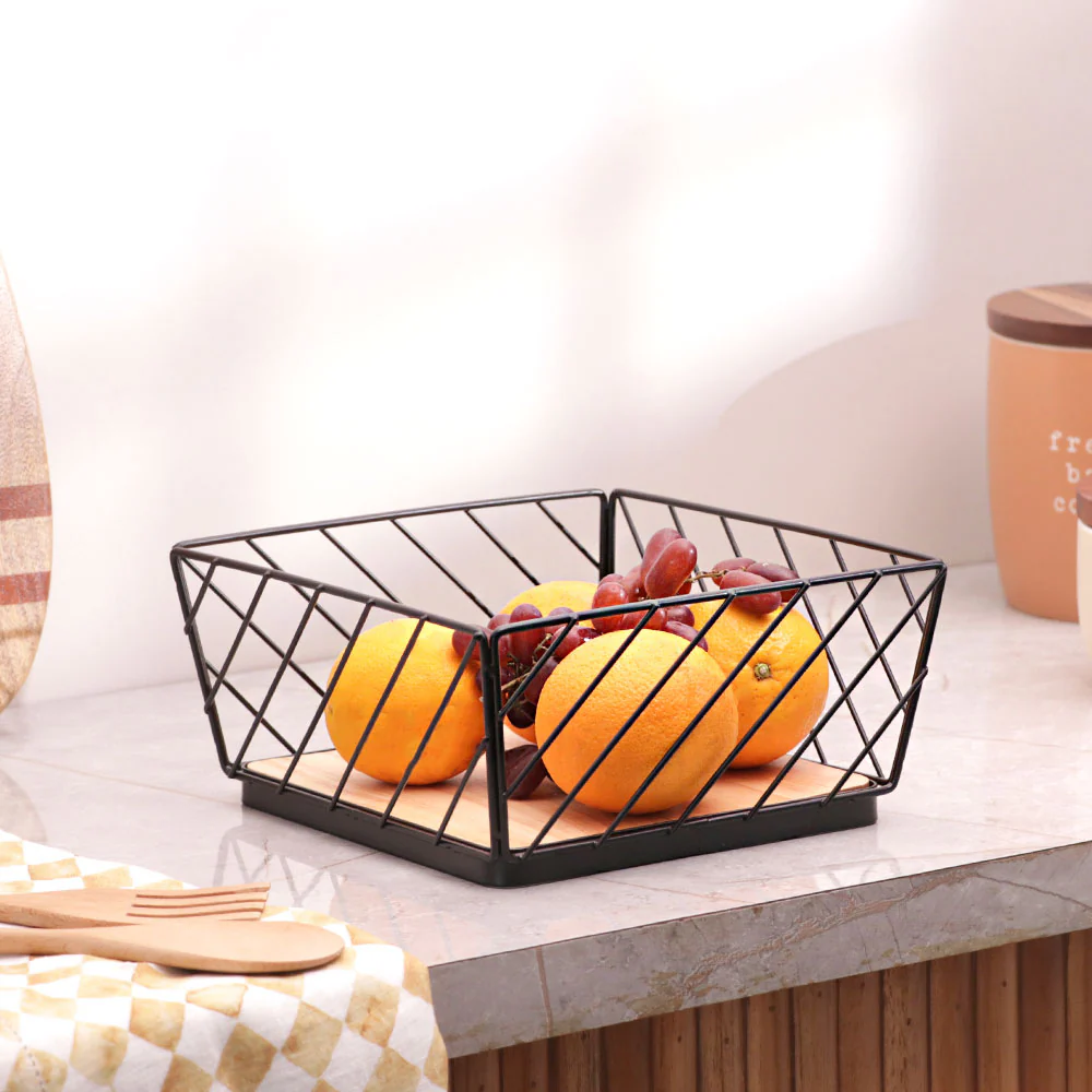 Hafe Square Basket Medium - Black Natural