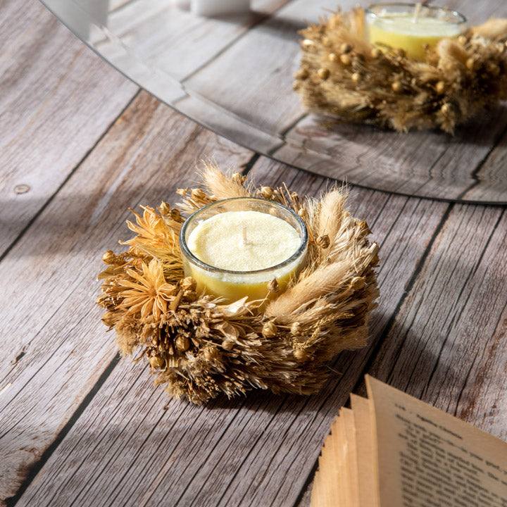 Halo Faux Flowers Decorative Candle - Natural Brown - Image 2