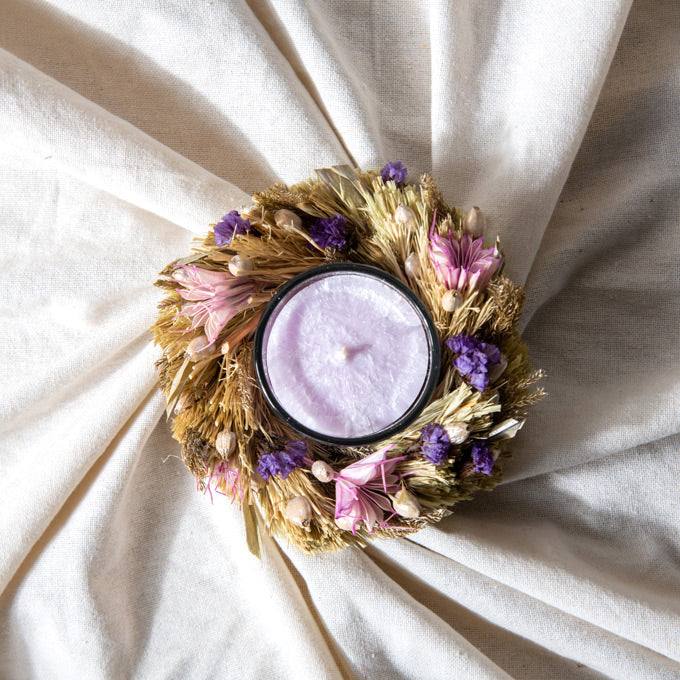Halo Faux Flowers Decorative Candle - Pink & Purple - Image 2