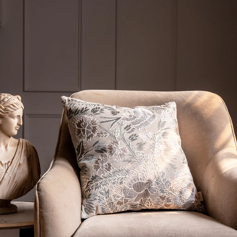 Hana Embroidered Cushion Cover 45x45cm - Beige Grey - Image 2