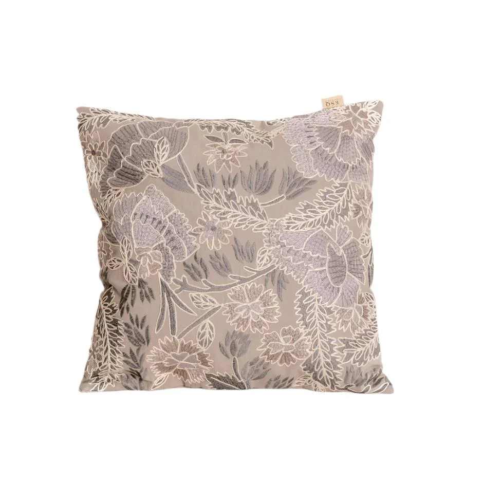 Hana Embroidered Cushion Cover 45x45cm - Beige Grey - Image 3