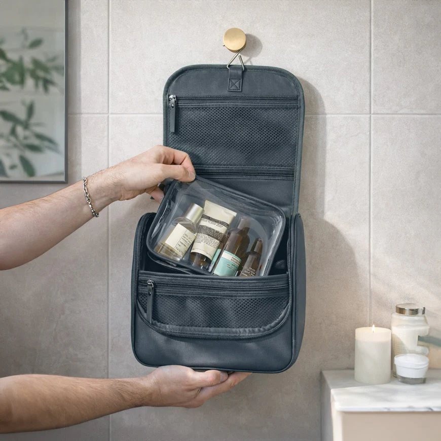Hanging Travel Washbag Large - Blue Canvas