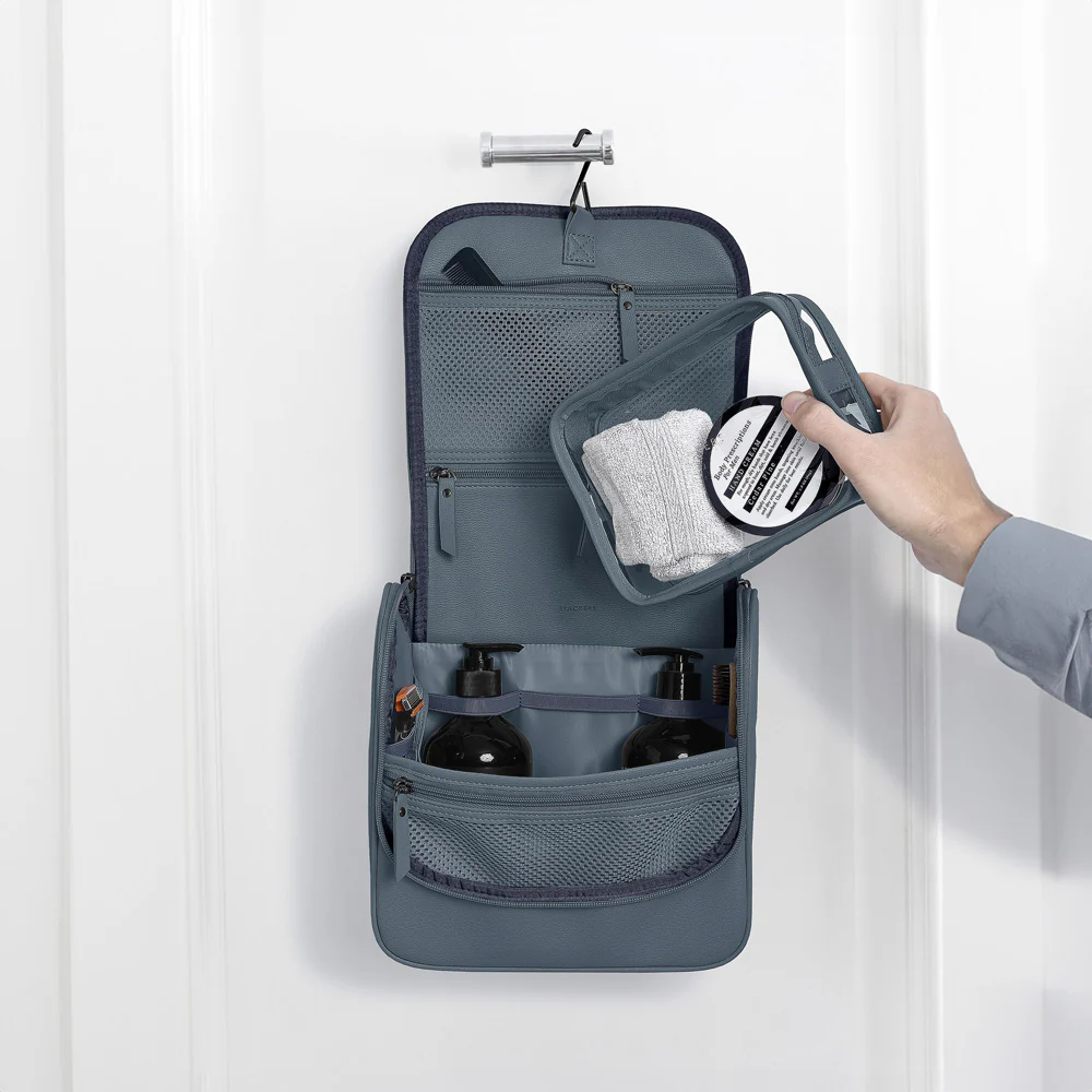Hanging Travel Washbag Large - Blue Canvas - Image 3