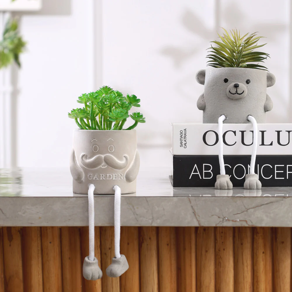 Hangout Bear Planter with Faux Plant - Grey - Image 6