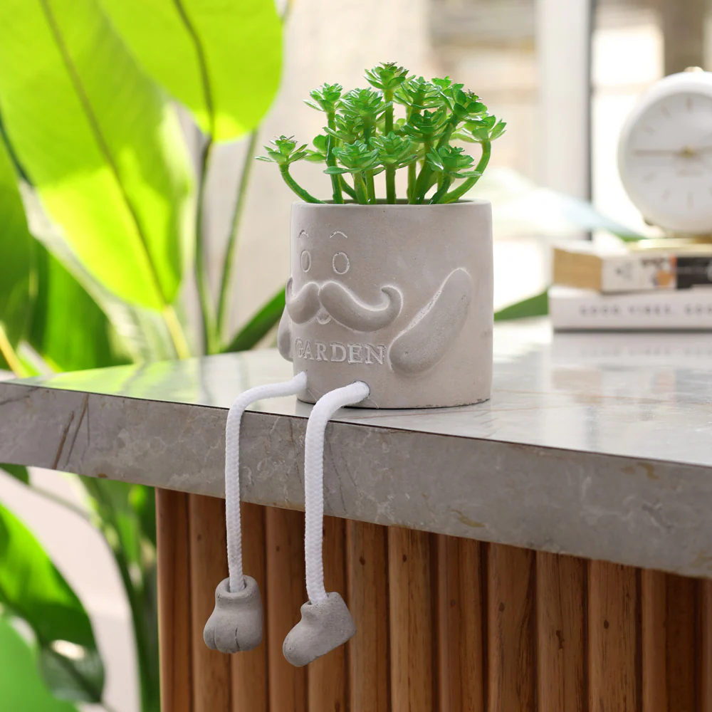 Hangout Gnome Planter with Faux Plant - Grey - Image 4