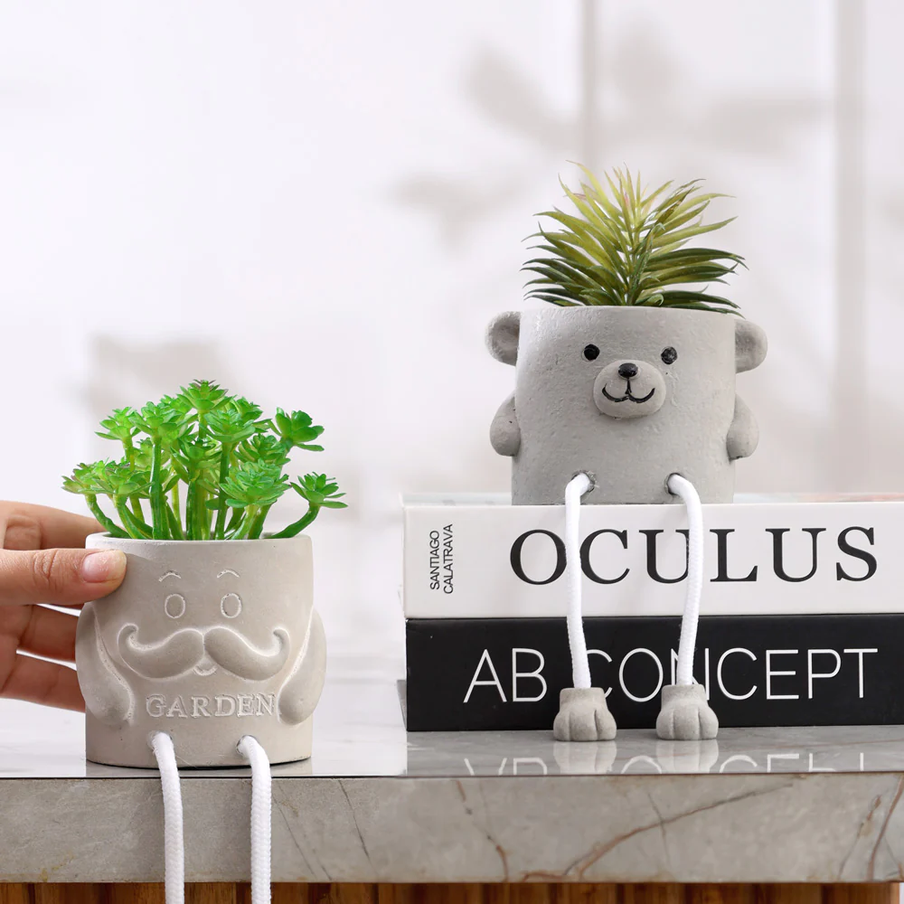 Hangout Gnome Planter with Faux Plant - Grey - Image 5