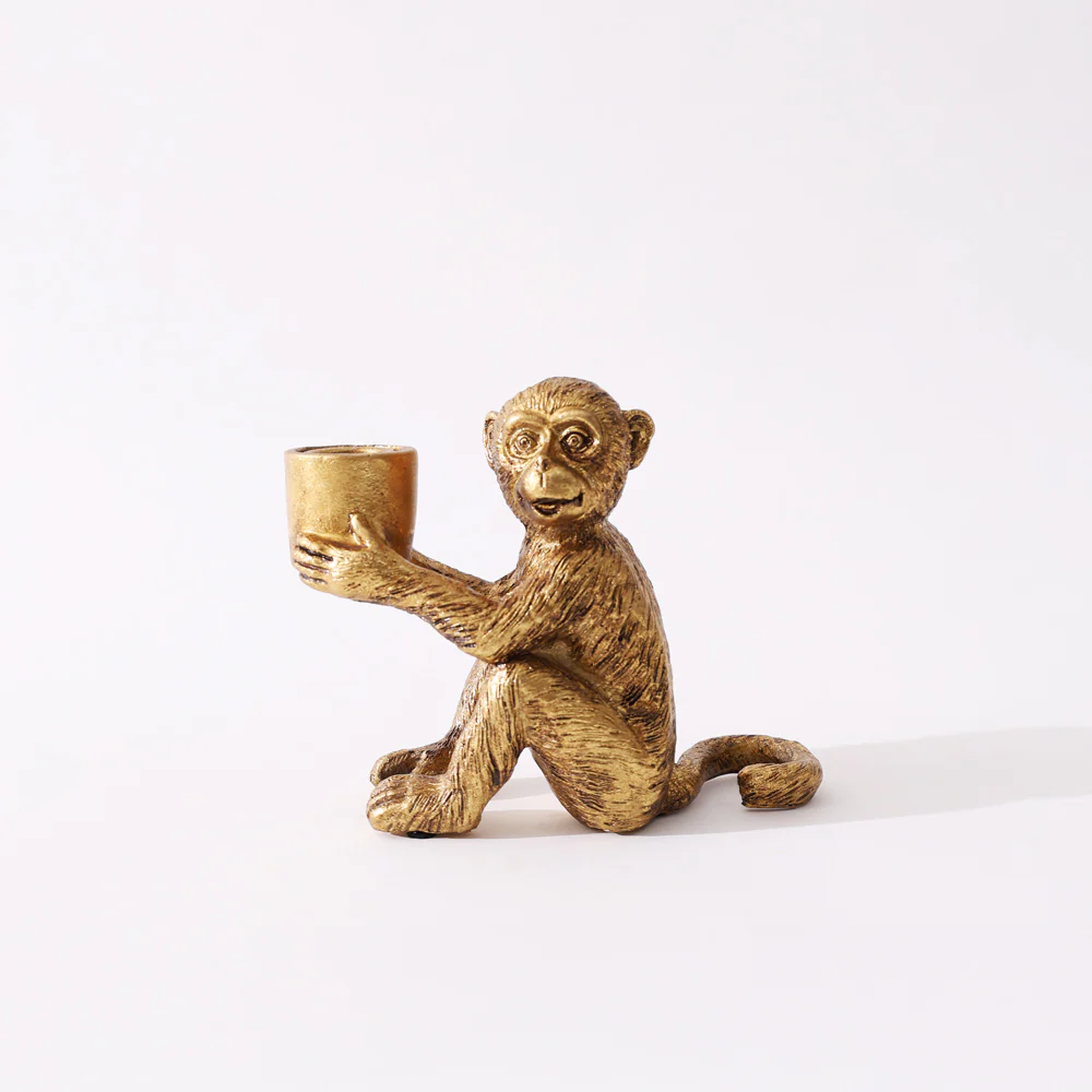 Happy Monkey Candle Holder - Gold - Image 3