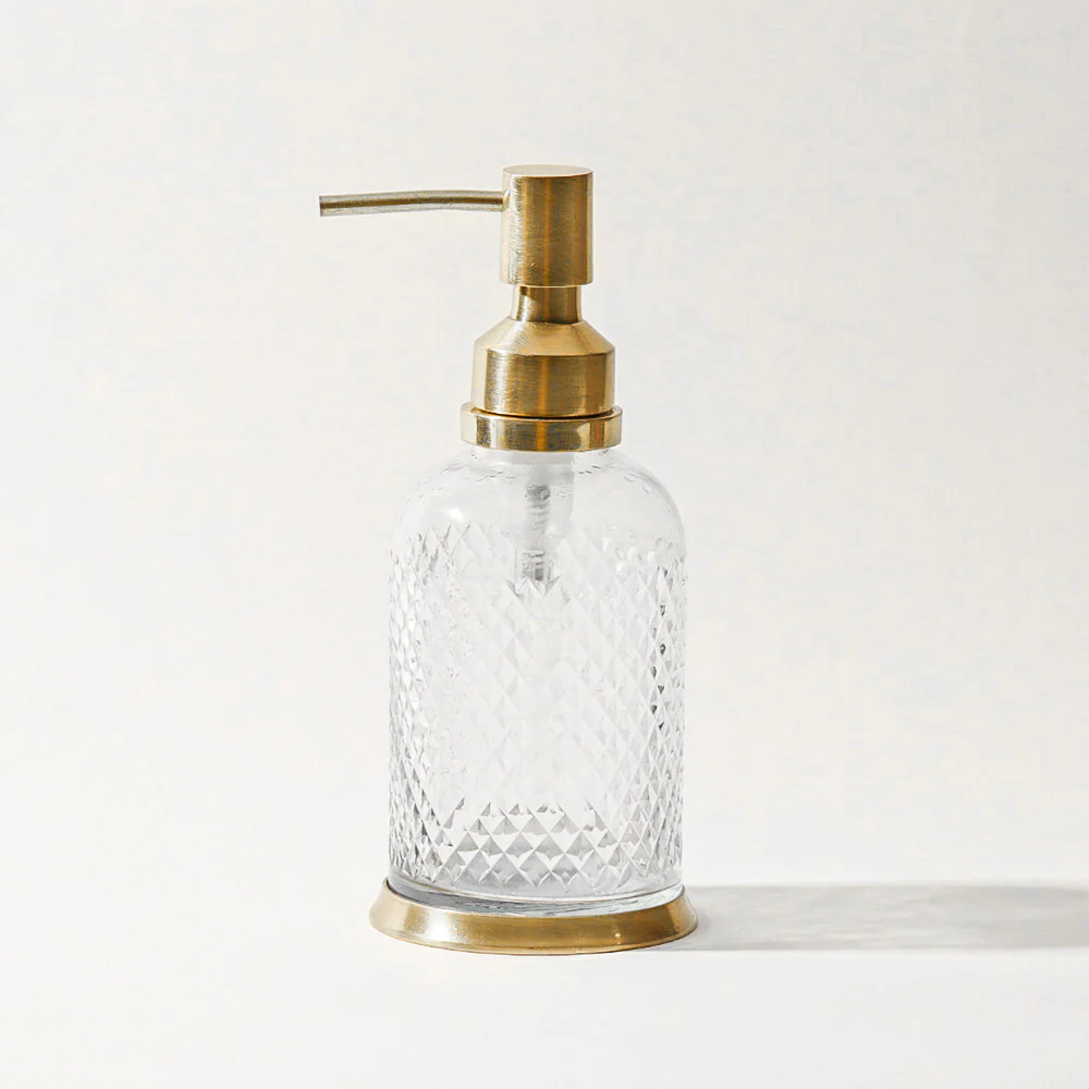 Harlequin Glass and Brass Soap Dispenser - Clear Gold - Image 3
