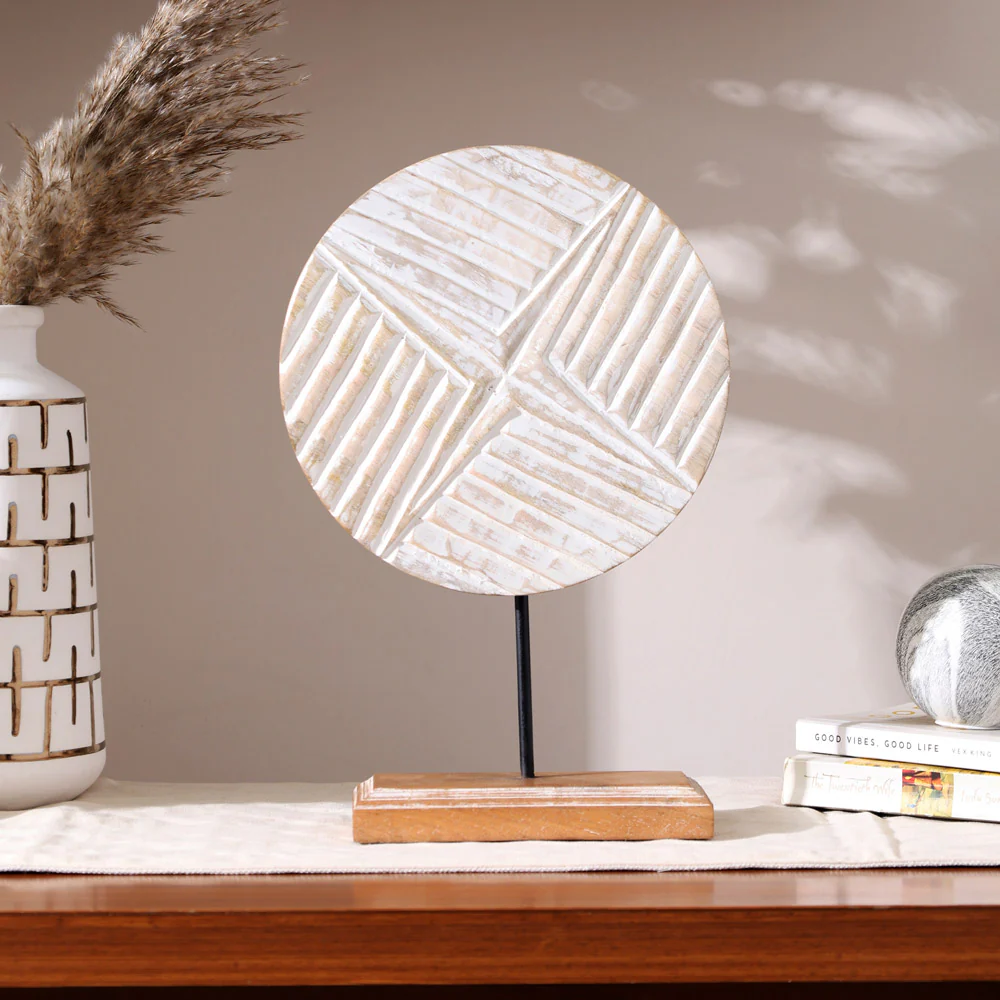 Hatch Carved Wooden Sculpture - Vintage White
