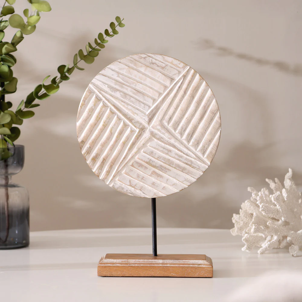 Hatch Carved Wooden Sculpture - Vintage White - Image 2
