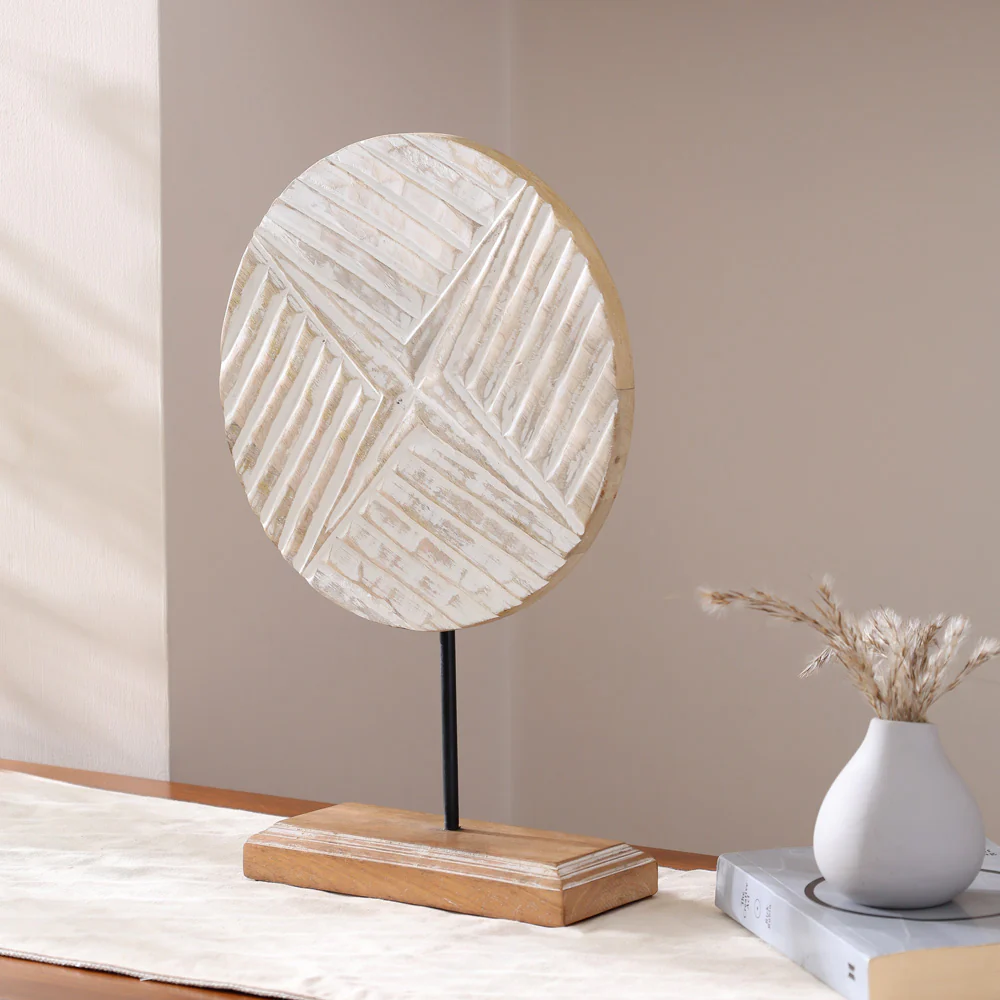 Hatch Carved Wooden Sculpture - Vintage White - Image 3