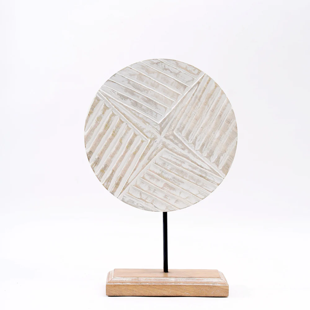 Hatch Carved Wooden Sculpture - Vintage White - Image 4