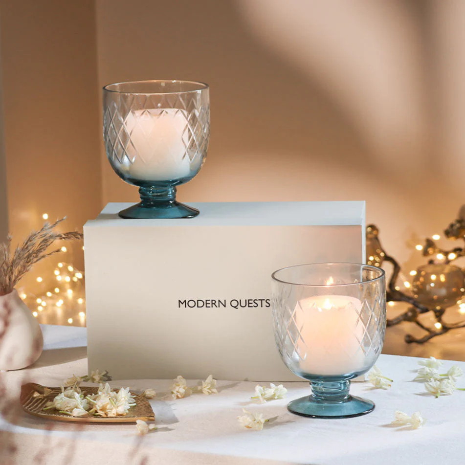 Havana Glass Hurricane 2-Piece Gift Set - Teal