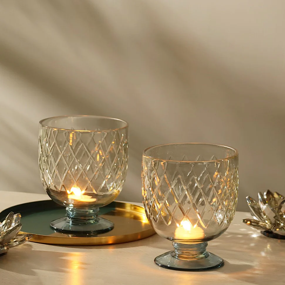 Havana Glass Hurricane 2-Piece Gift Set - Teal - Image 2