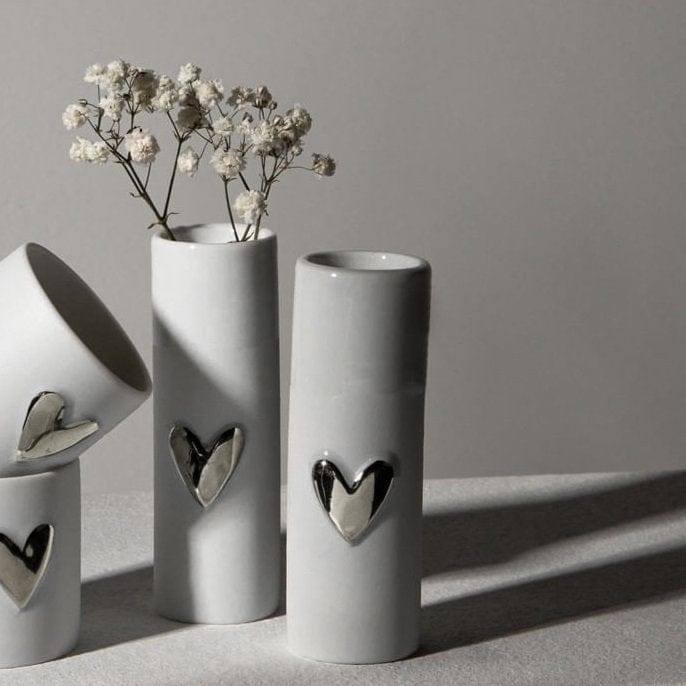 Heart Mini Vases, Set of 2 - Silver - Image 4