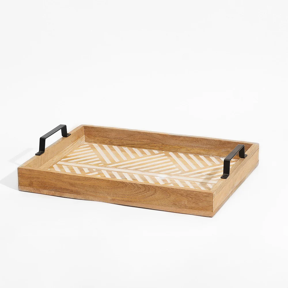 Herringbone Carved Serving Tray Large - Vintage White - Image 5