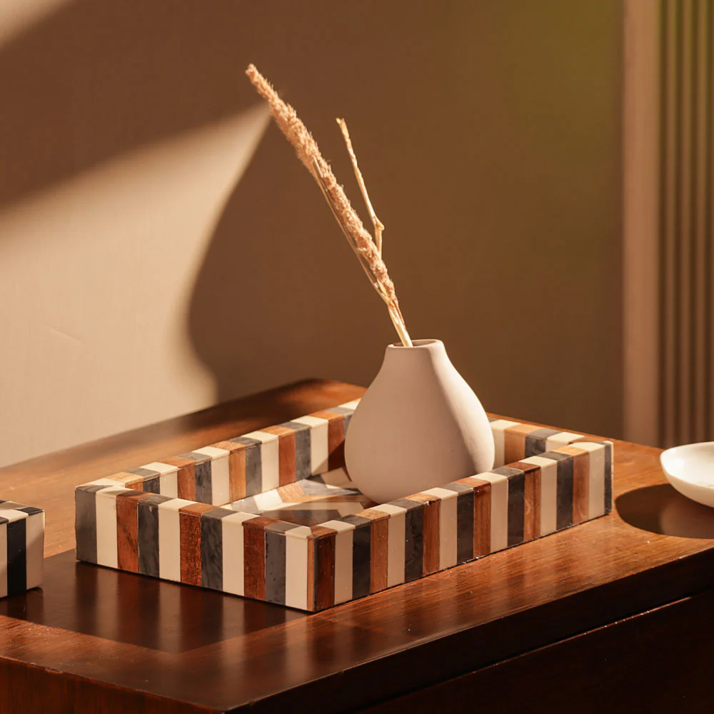 Herringbone Decorative Resin Tray Medium - Earthy