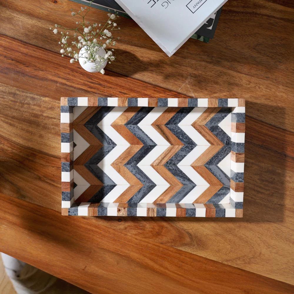 Herringbone Decorative Resin Tray Medium - Earthy - Image 2