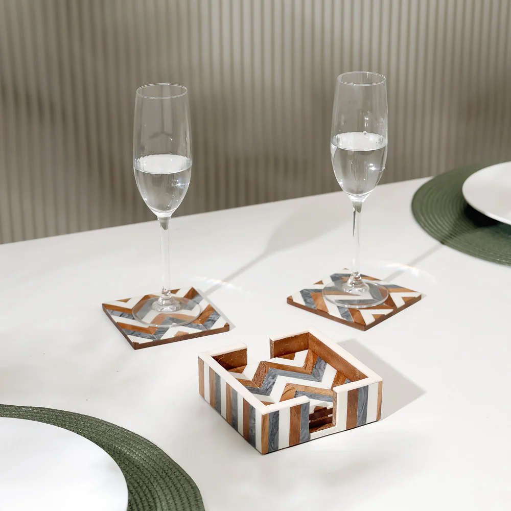 Herringbone Resin Square Coasters, Set of 4 - Earthy - Image 3
