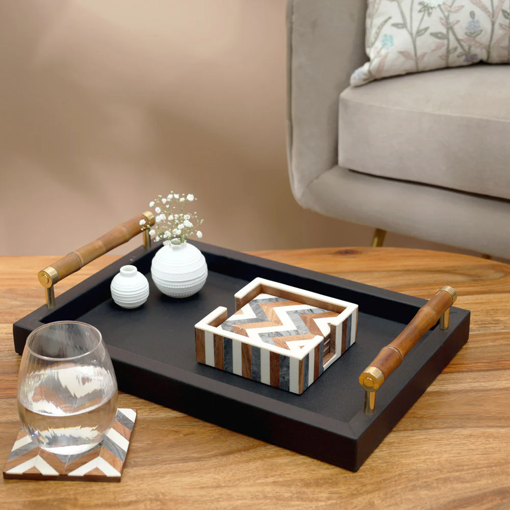 Herringbone Resin Square Coasters, Set of 4 - Earthy - Image 4