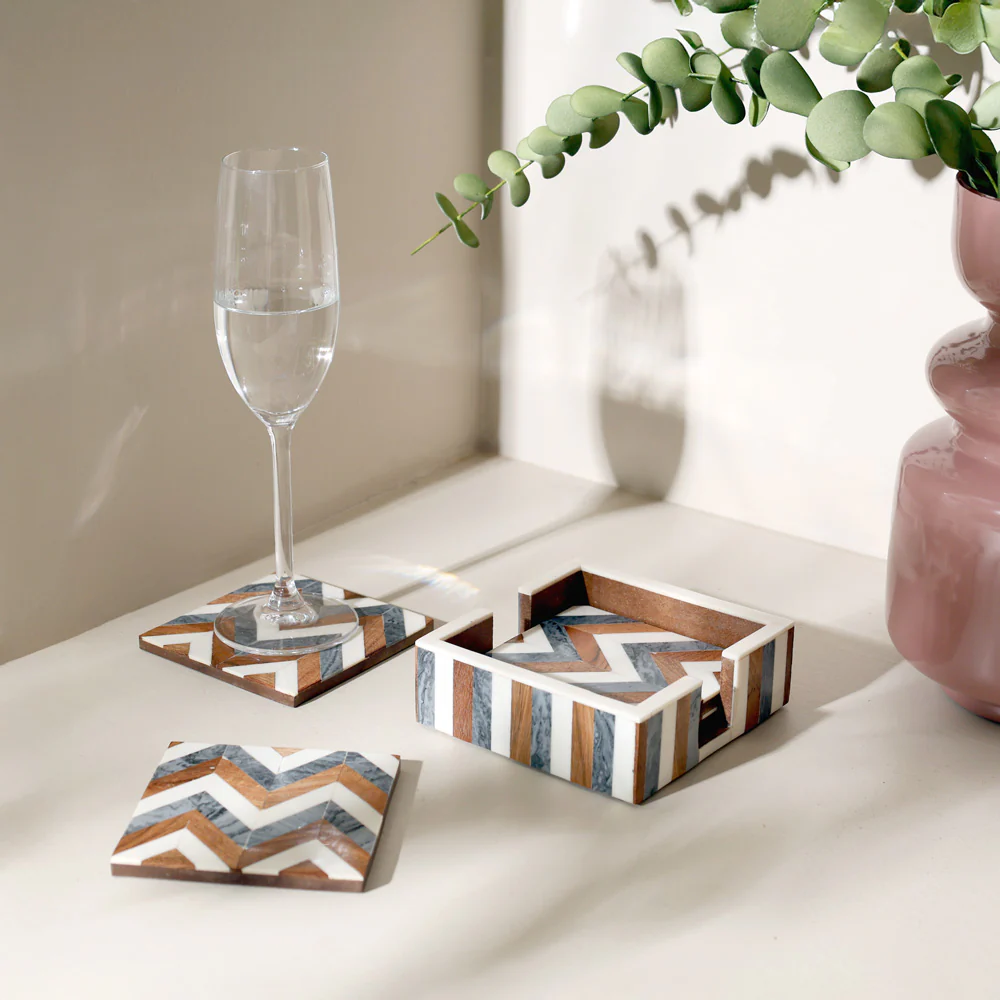 Herringbone Resin Square Coasters, Set of 4 - Earthy - Image 5