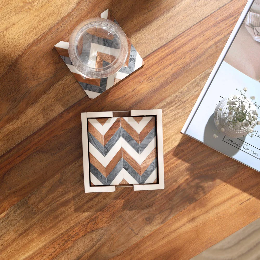 Herringbone Resin Square Coasters, Set of 4 - Earthy - Image 6