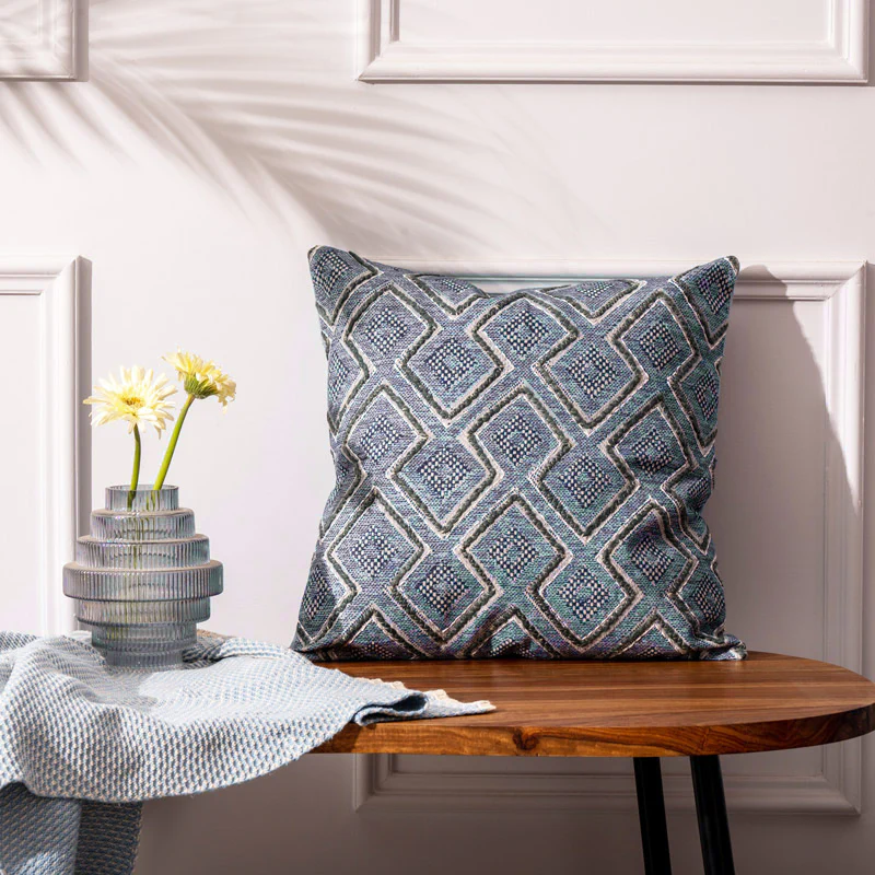 Hexa Embroidered Cushion Cover 45x45cm - Blue - Image 4