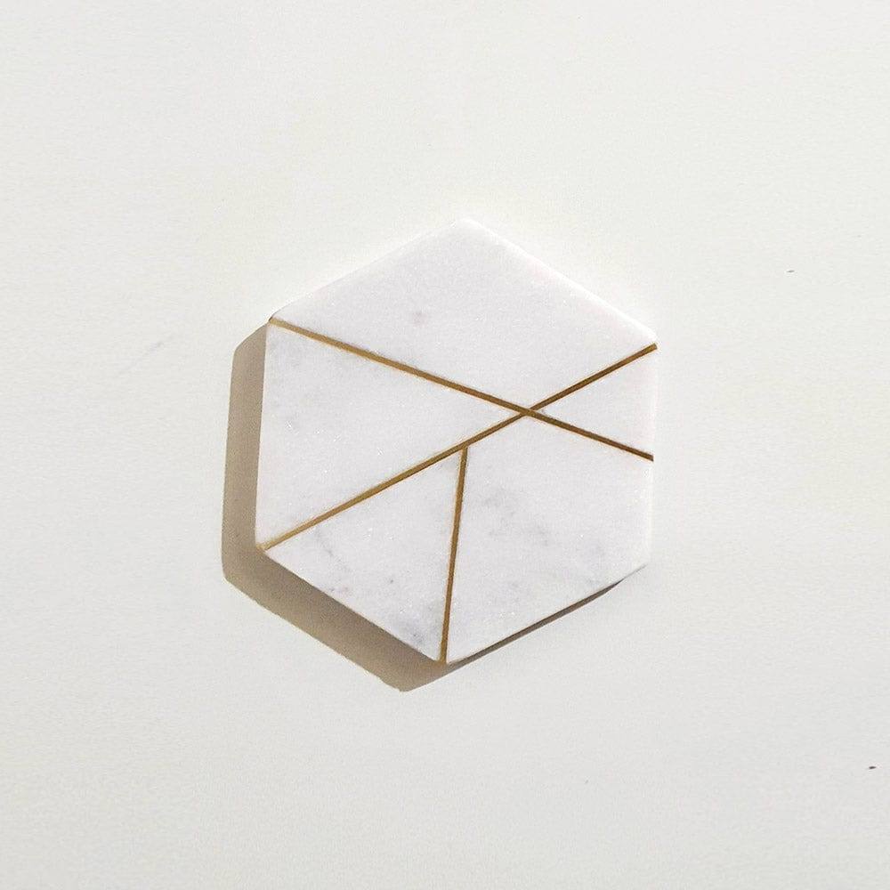 Hexagonal Marble Coasters, Set of 4 - Gold Lines - Image 3