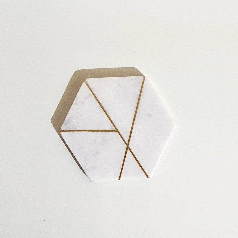 Hexagonal Marble Coasters, Set of 4 - Gold Lines - Image 4