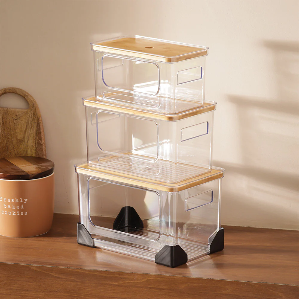 Hold-It Stackable Storage Bins, Set of 3 - Clear Natural - Image 3