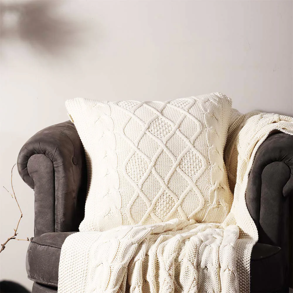 Honeycomb Knitted Cushion Cover 50x50cm - Cream - Image 2