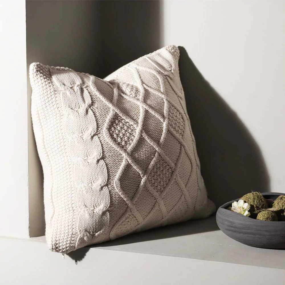 Honeycomb Knitted Cushion Cover 50x50cm - Cream - Image 4