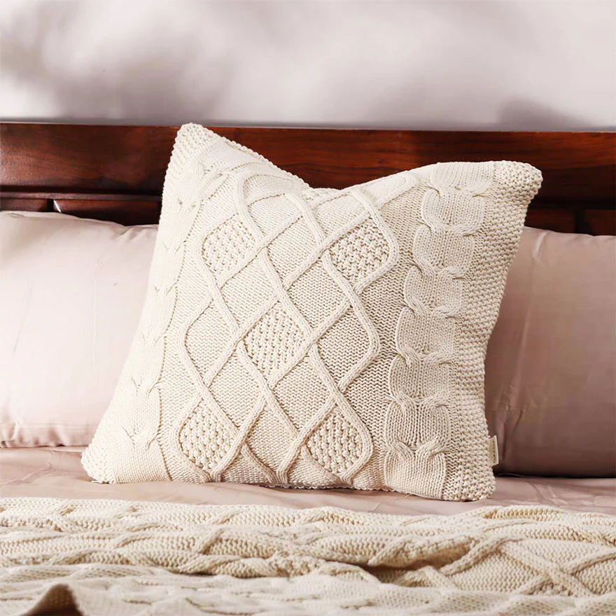 Honeycomb Knitted Cushion Cover 50x50cm - Cream - Image 5