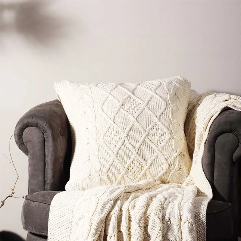 Honeycomb Knitted Throw - Cream - Image 4