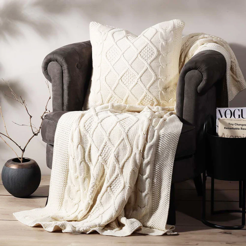 Honeycomb Knitted Throw - Cream - Image 5