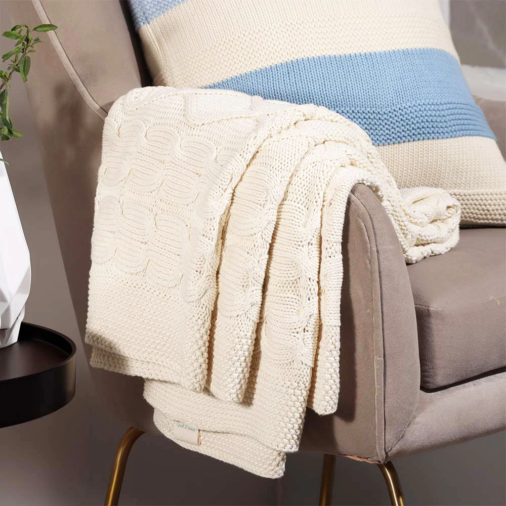 Honeycomb Knitted Throw - Cream - Image 6
