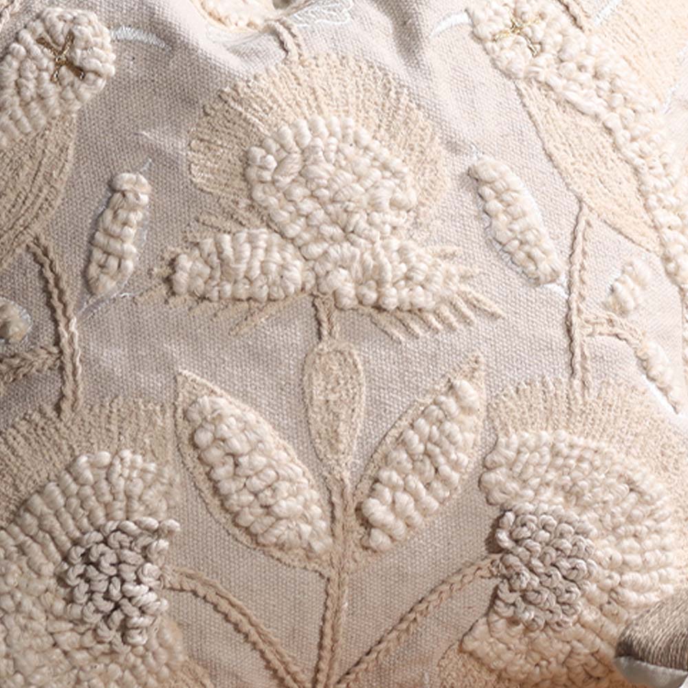 Hummingbird Tufted Embroidered Cotton Cushion Cover 45x45cm - Beige - Image 5