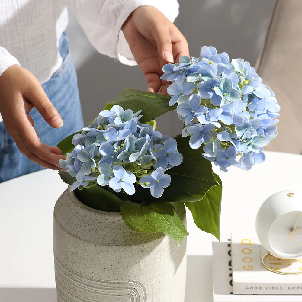 Hydrangea Artificial Potted Plant Small - Blue - Image 2
