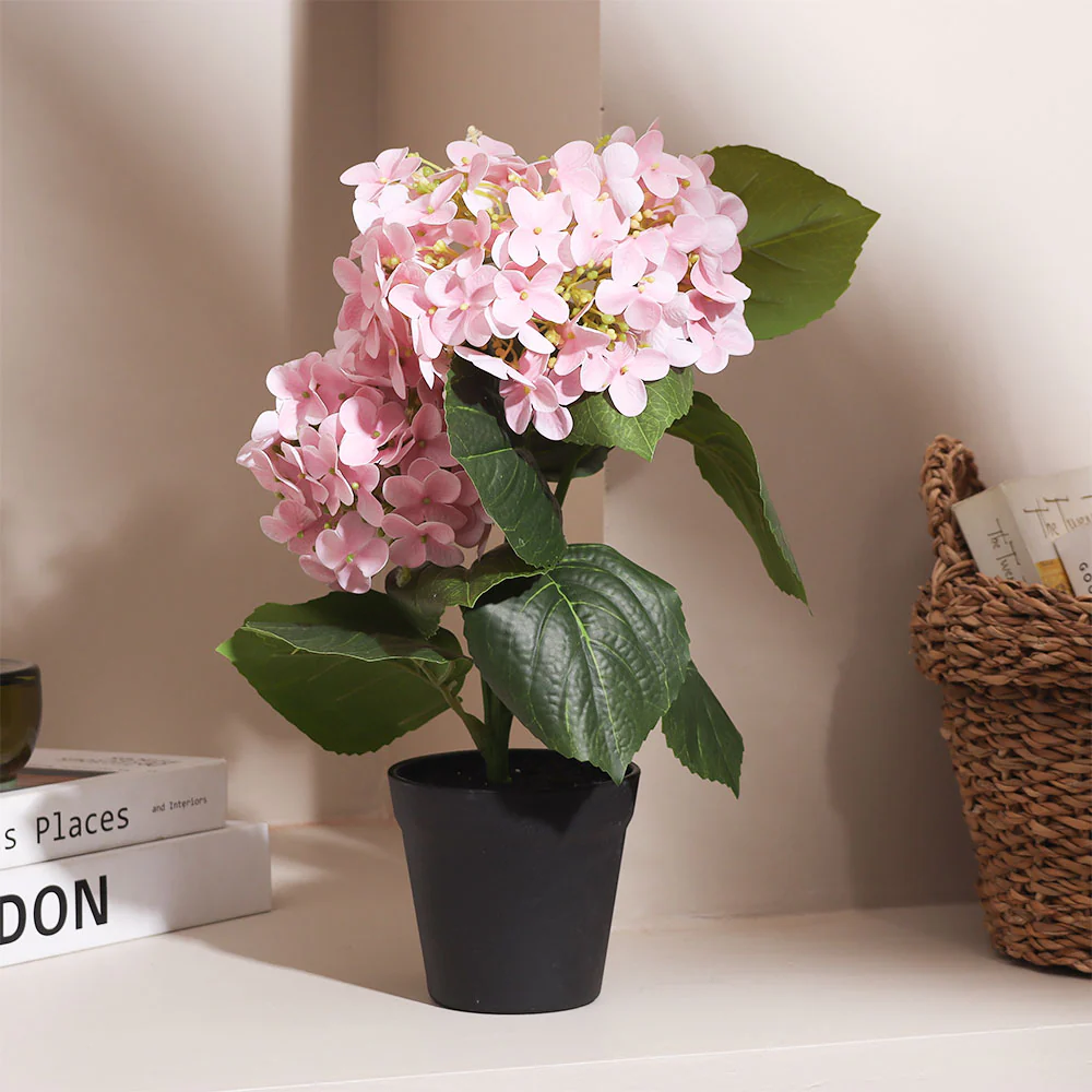 Hydrangea Artificial Potted Plant Small - Pink - Image 3