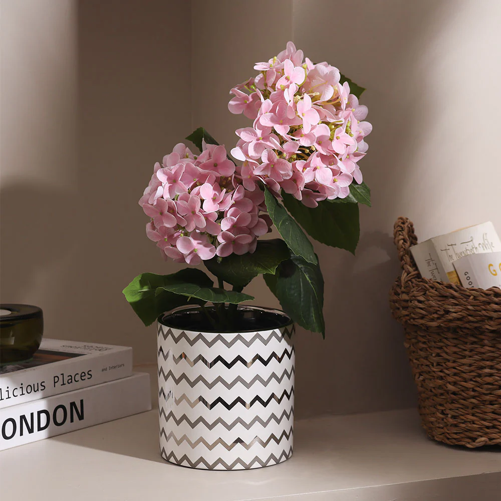 Hydrangea Artificial Potted Plant Small - Pink - Image 4