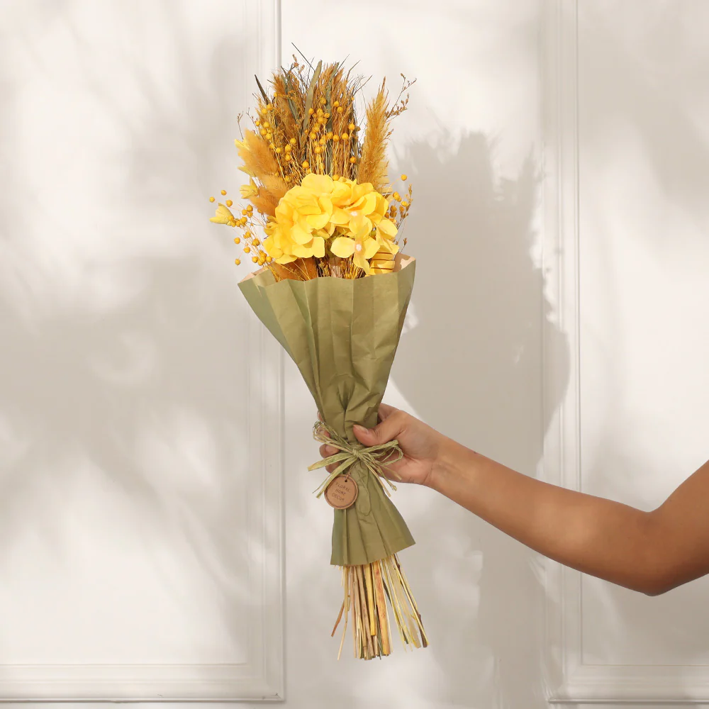Hydrangea Bouquet in Parchment Medium - Yellow - Image 4