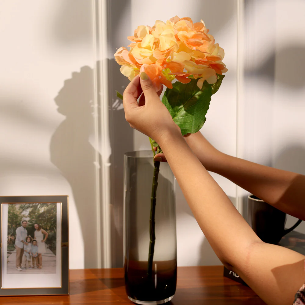 Hydrangea Faux Stem - Tangerine - Image 2