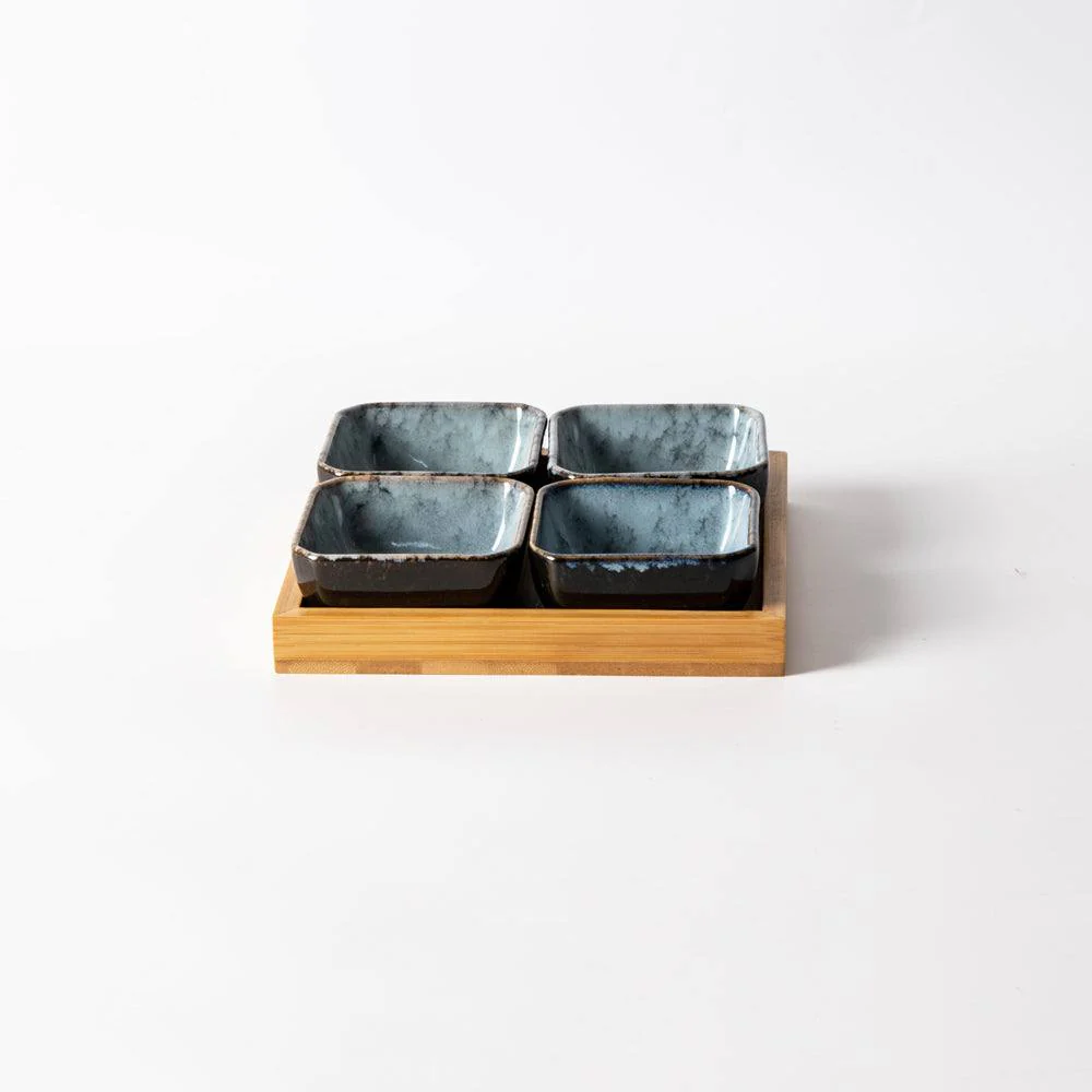 Island Small Serving Bowls with Wooden Tray, Set of 4 - Image 3