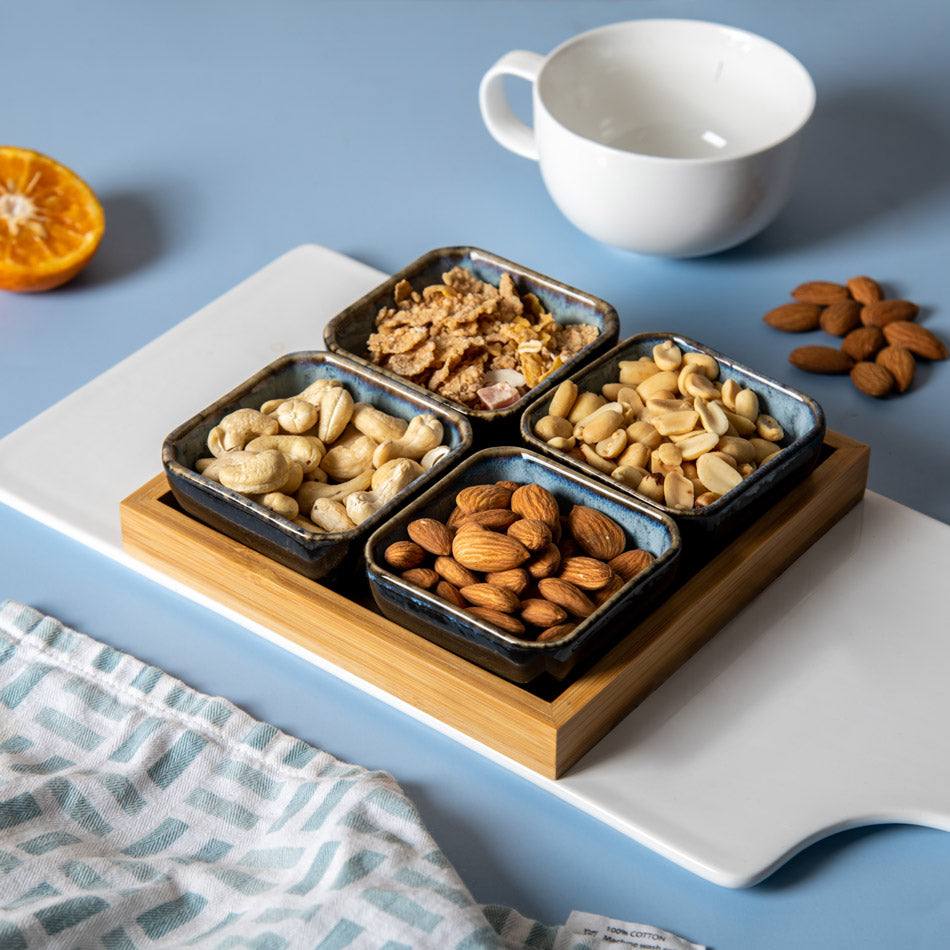 Island Small Serving Bowls with Wooden Tray, Set of 4 - Image 4