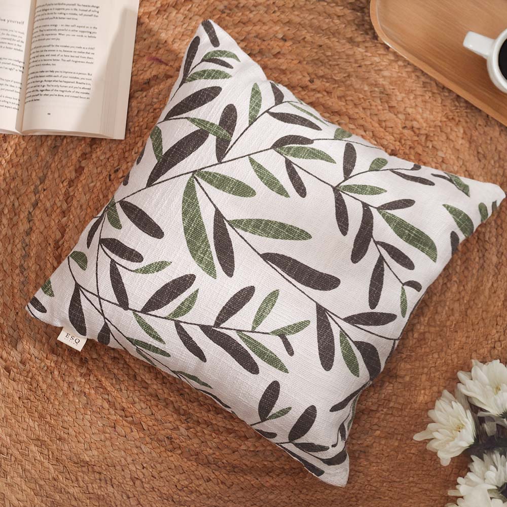 Ivy Printed Cotton Cushion Cover 45x45cm - Green White - Image 2